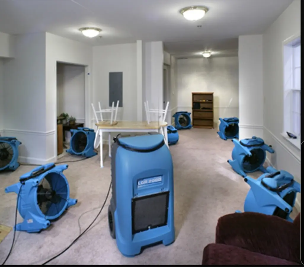 Air movers and dehumidifier setup for Water Extraction & Removal in Cherry Valley